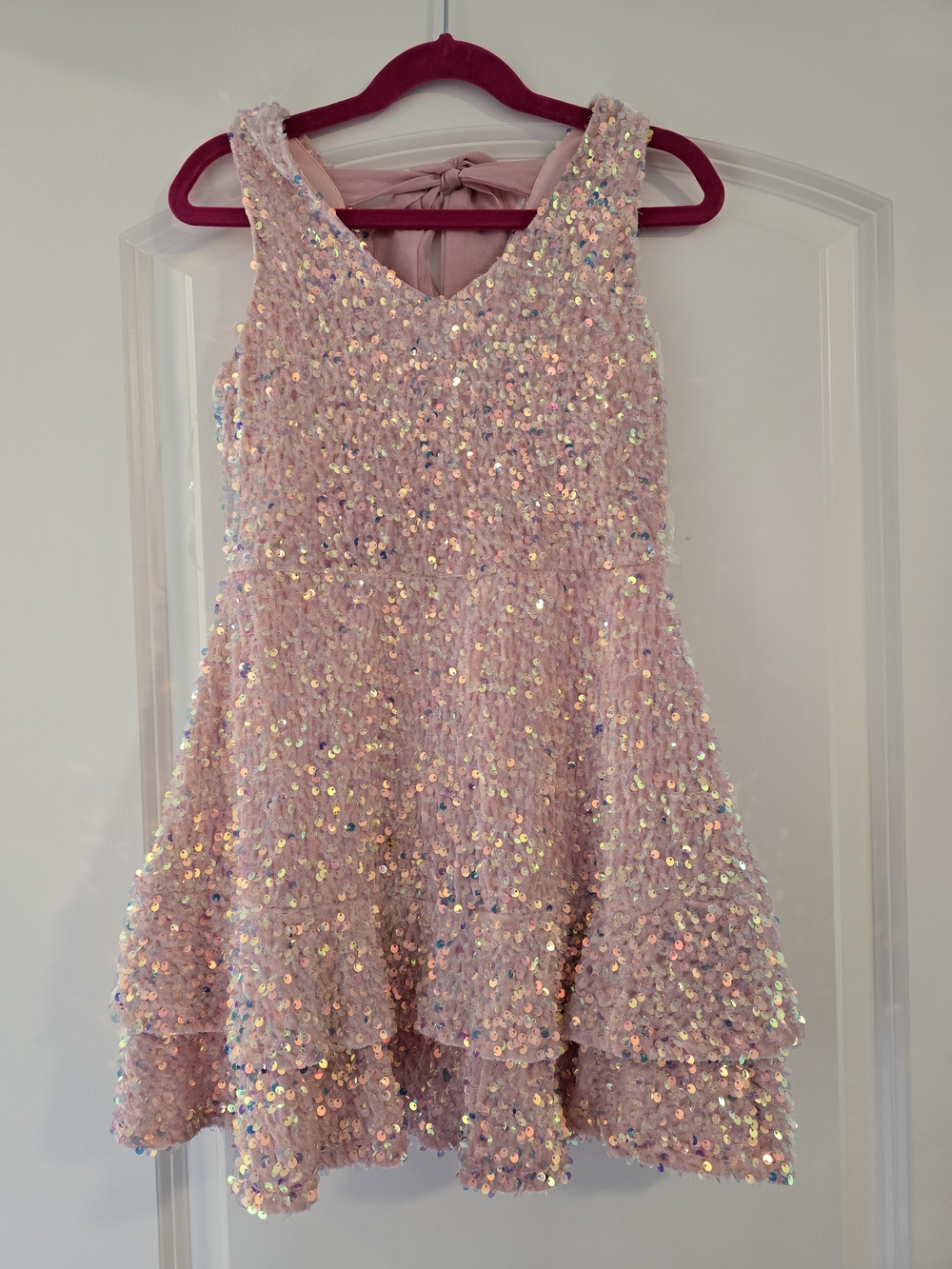 Sparkling Pink Sequin Tiered Dress for Girls